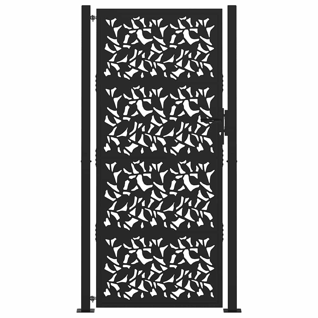 Garden Gate Black 105x205 cm Steel Leaf Design
