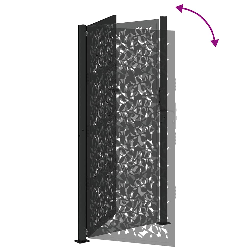 Garden Gate Black 105x205 cm Steel Leaf Design