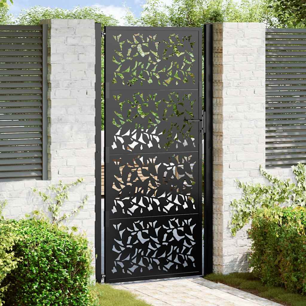 Garden Gate Black 105x205 cm Steel Leaf Design