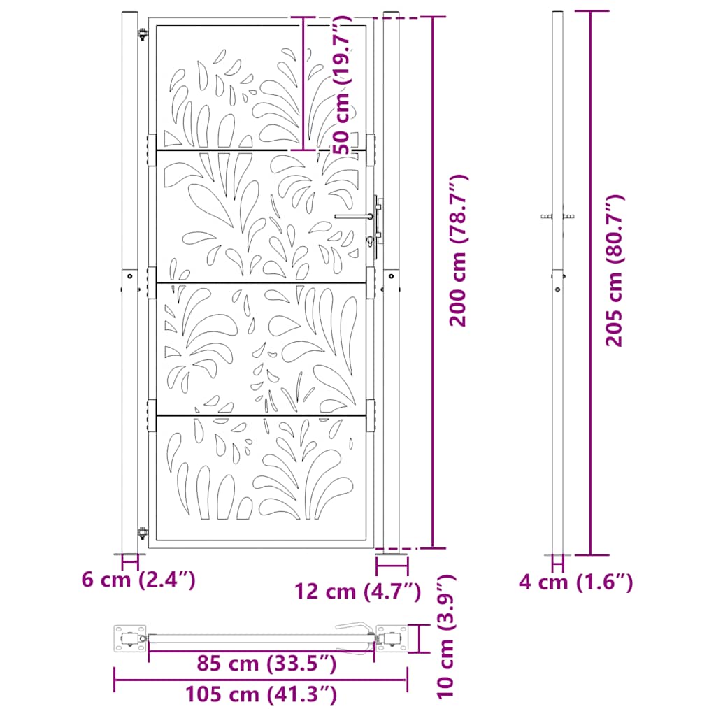 Garden Gate Black 105x205 cm Steel Wave Design