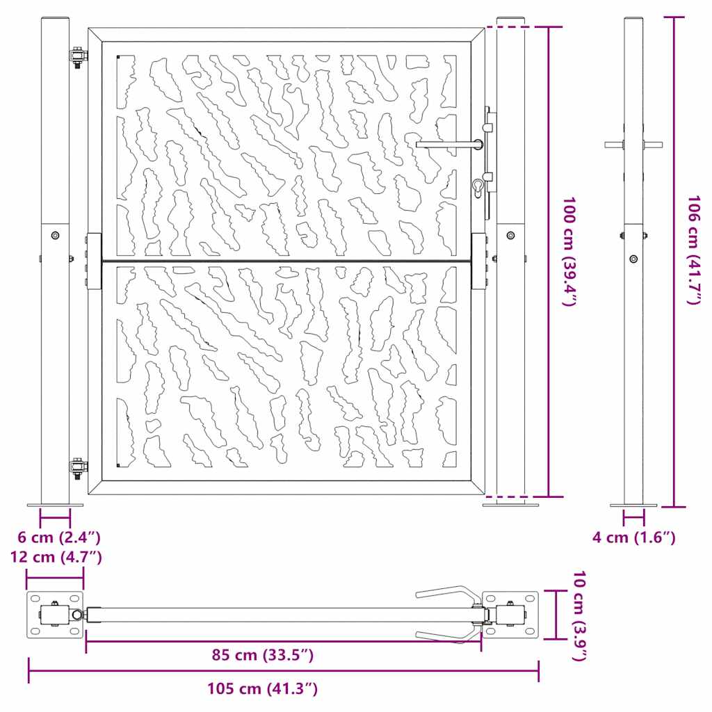 Garden Gate Black 105x106 cm Steel Trace Design