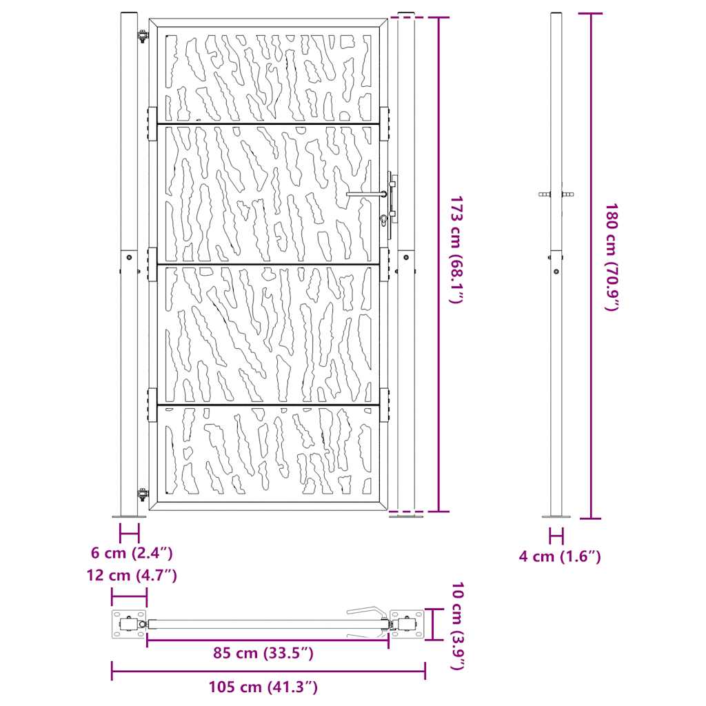 Garden Gate Black 105x180 cm Steel Trace Design