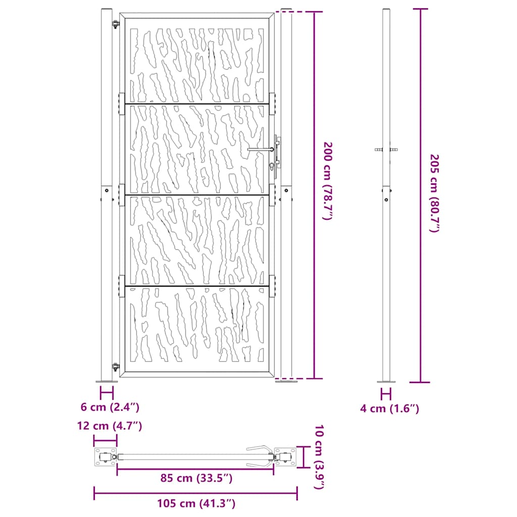 Garden Gate Black 105x205 cm Steel Trace Design