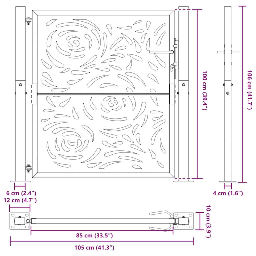 Garden Gate Black 105x106 cm Steel Flame Design