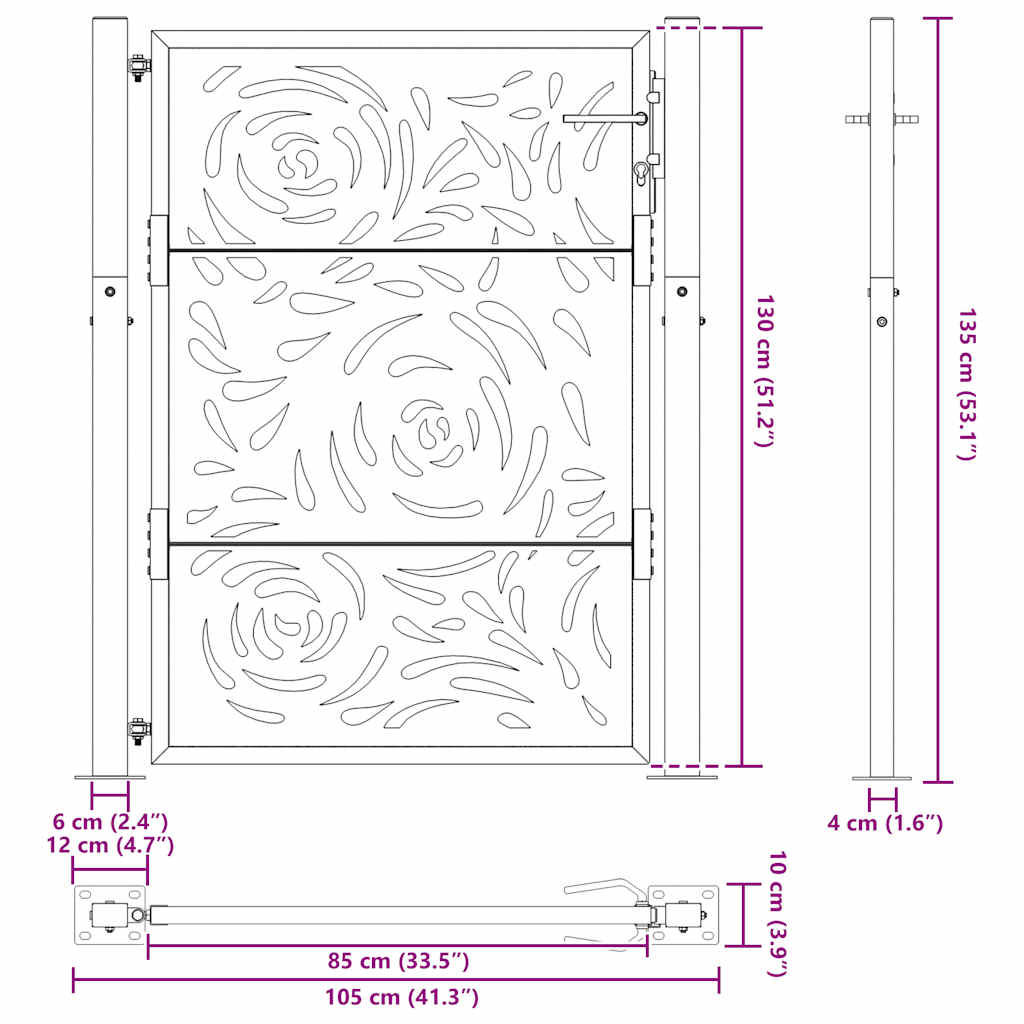 Garden Gate Black 105x130 cm Steel Flame Design