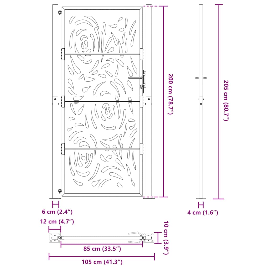 Garden Gate Black 105x205 cm Steel Flame Design