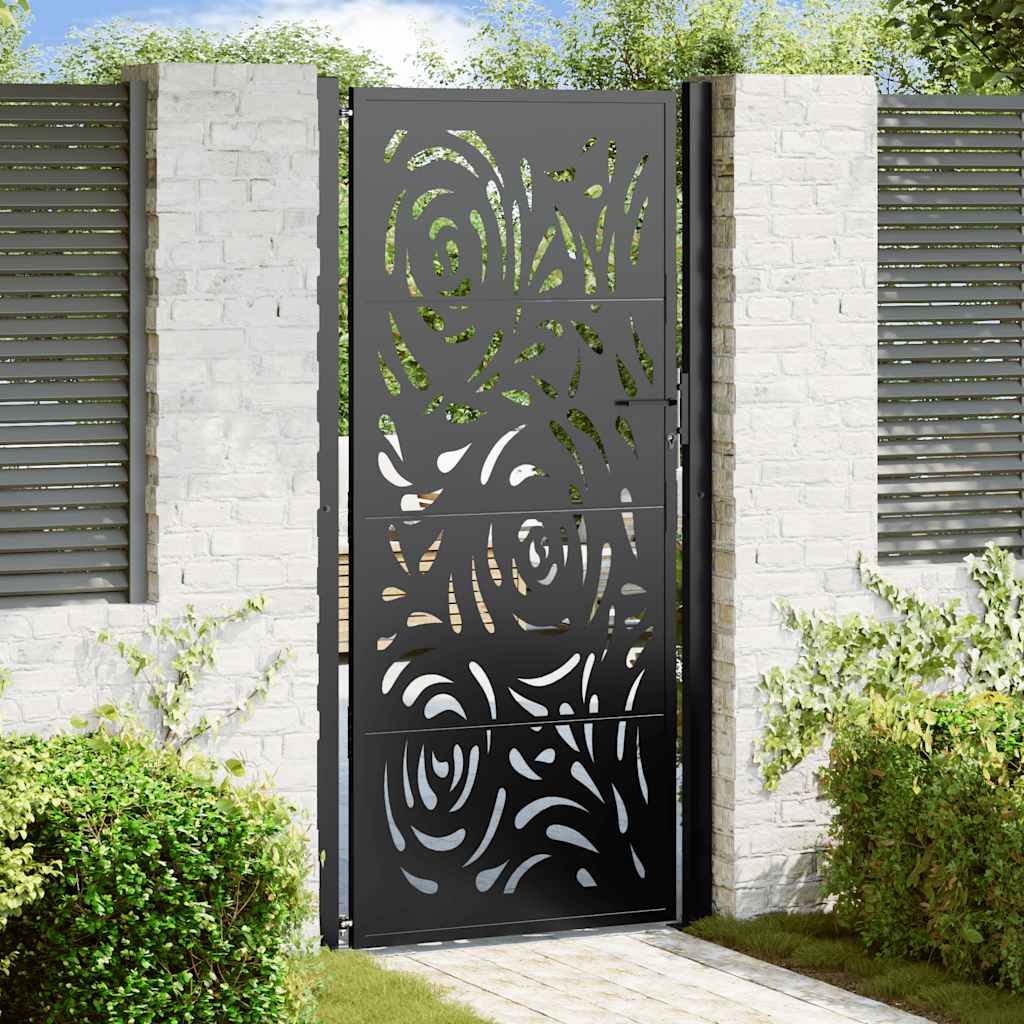 Garden Gate Black 105x205 cm Steel Flame Design