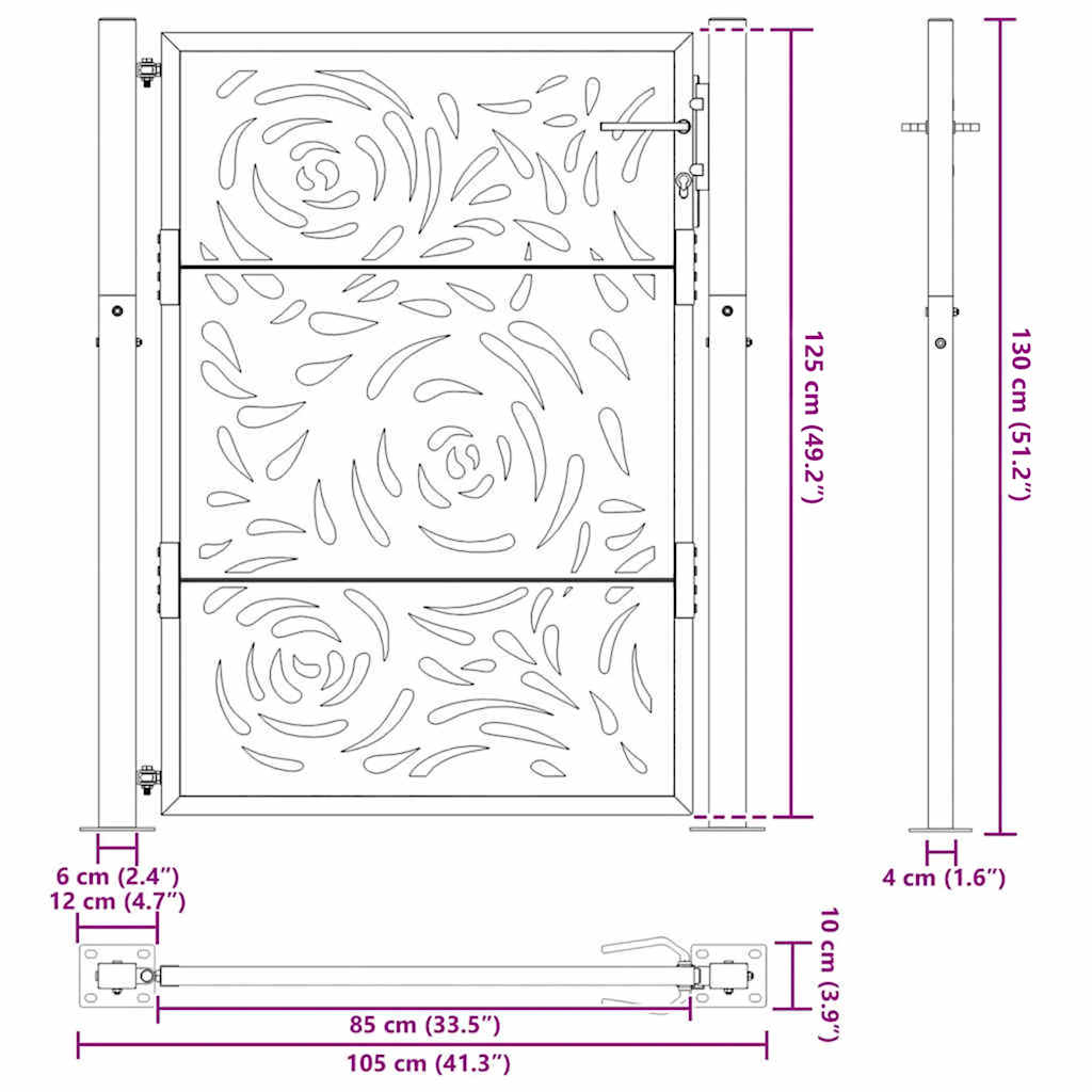Garden Gate 105x130 cm Weathering Steel Flame Design