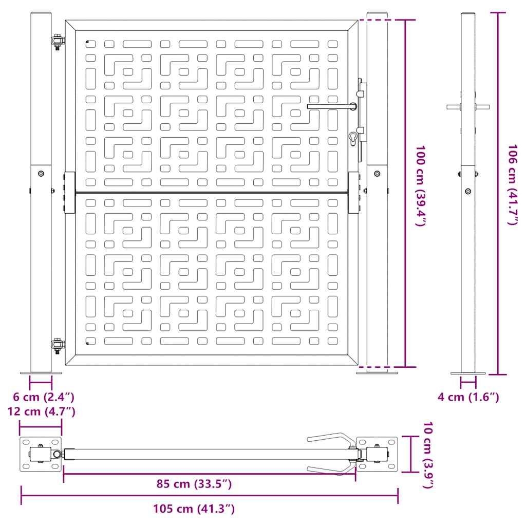 Garden Gate Black 105x106 cm Steel Cross Design