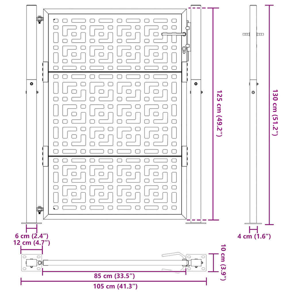 Garden Gate Black 105x130 cm Steel Cross Design