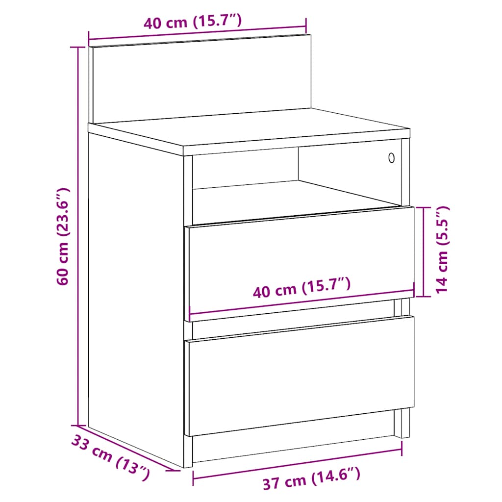 Bedside Cabinet with 2 Drawers Smoked Oak 40x33x60 cm