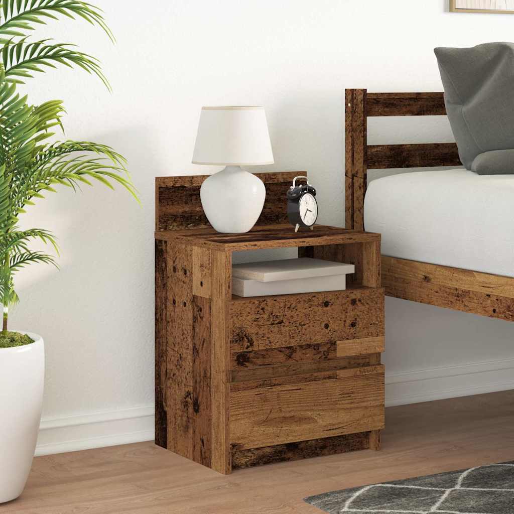 Bedside Cabinet with 2 Drawers Old Wood 40x33x60 cm