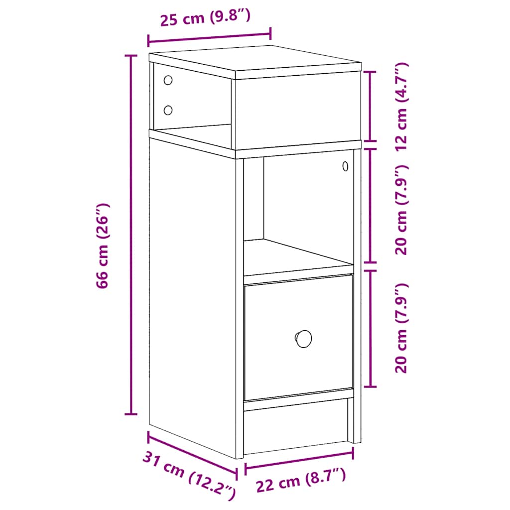Bedside Cabinet with Drawer Old Wood 25x31x66 cm