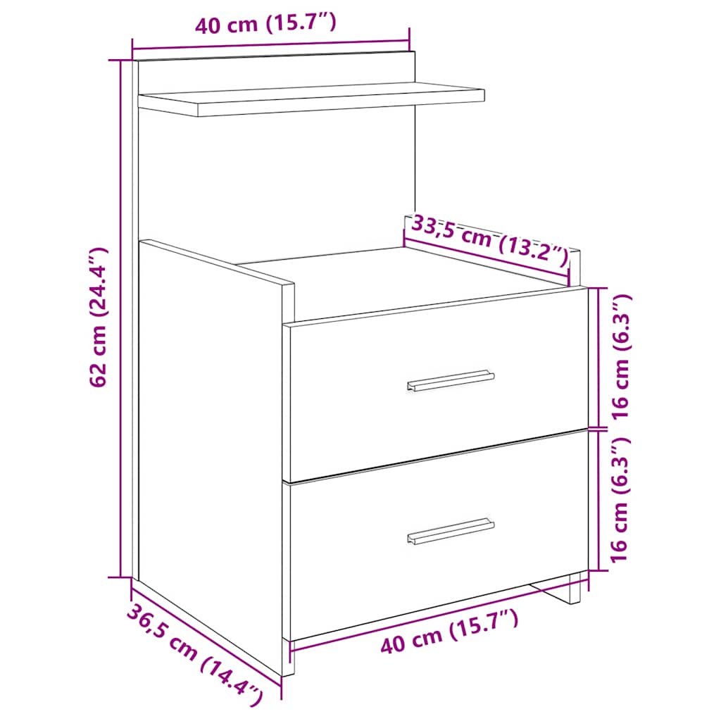 Bedside Cabinet with 2 Drawers Concrete Grey 40x36.5x62 cm