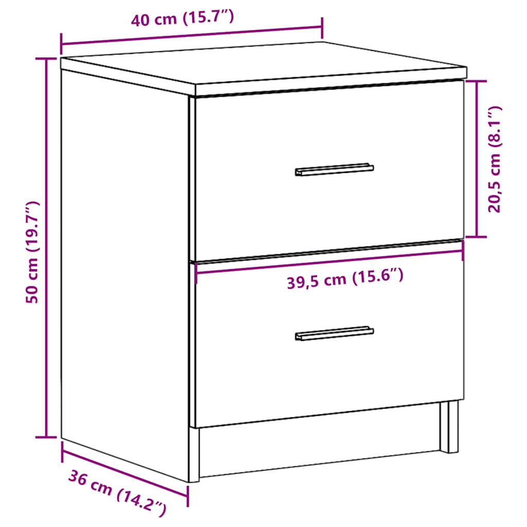 Bedside Cabinet with 2 Drawers Grey Sonoma 40x36x50 cm