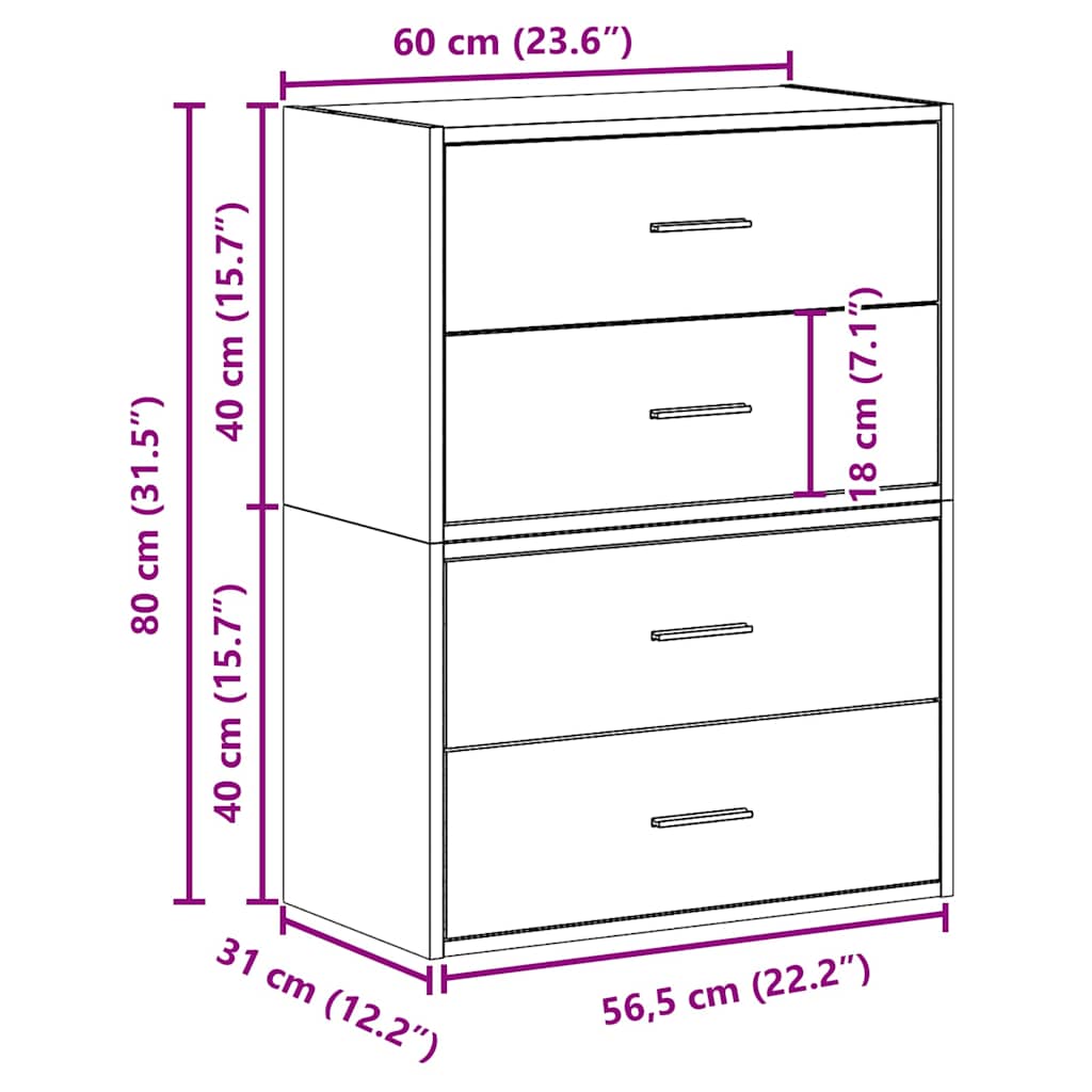 Cabinets with 2 Drawers 2 pcs Grey Sonoma 60x31x40 cm Engineered Wood