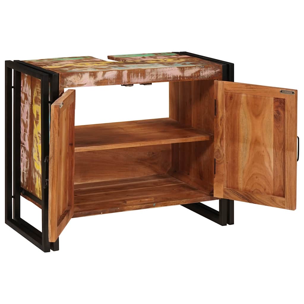 Bathroom Sink Cabinet with Door Solid Reclaim wood and Iron