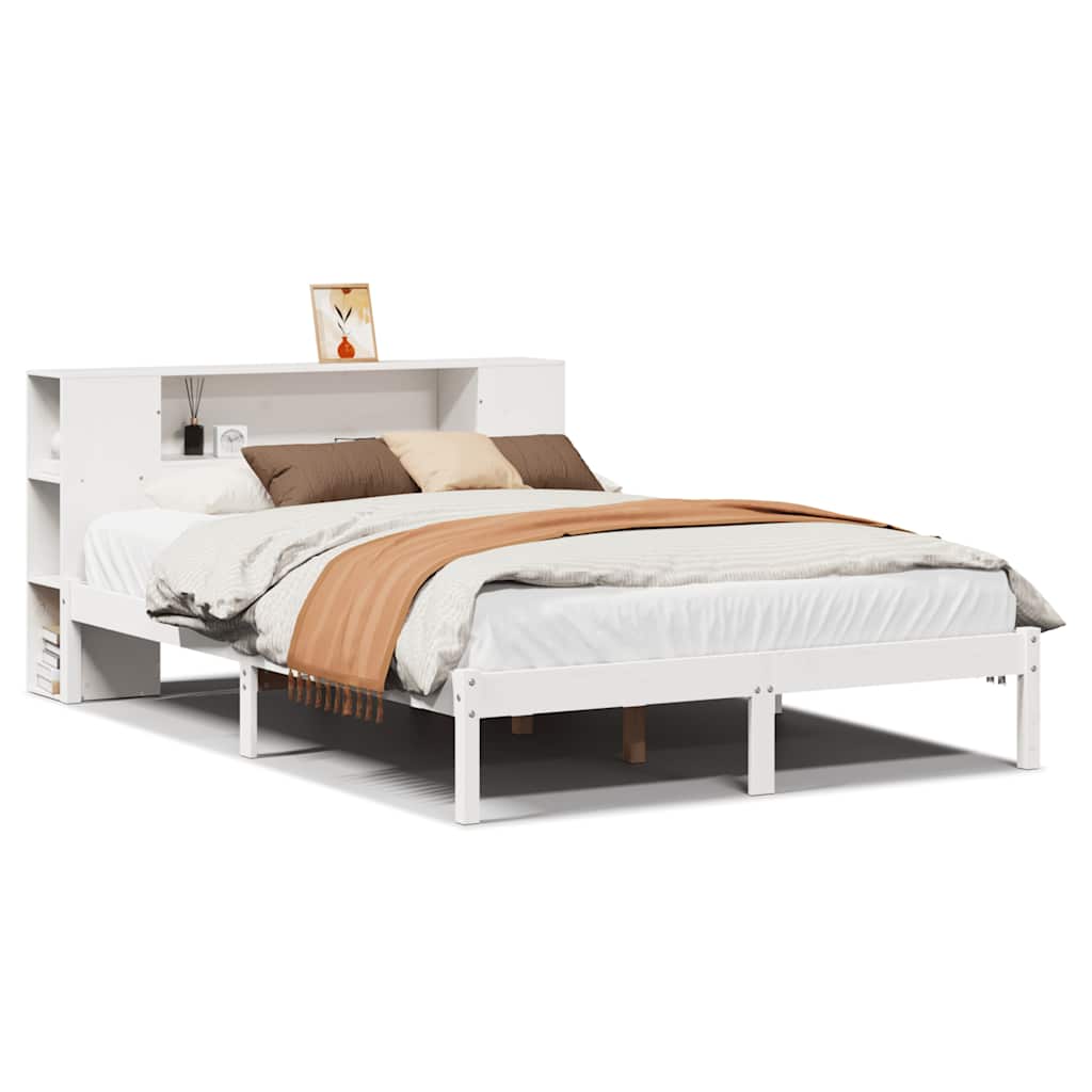 Bookcase Bed without Mattress White 140x200 cm Solid Wood Pine