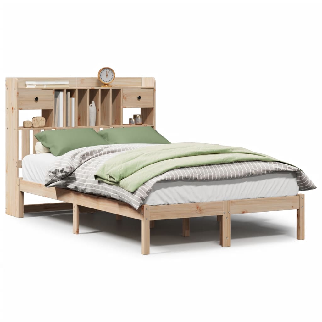 Bookcase Bed without Mattress 135x190 cm Double Solid Wood Pine