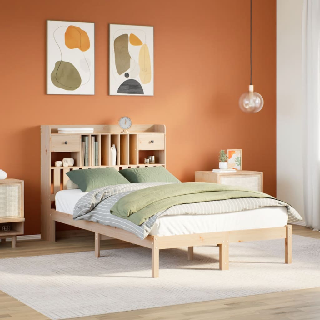 Bookcase Bed without Mattress 135x190 cm Double Solid Wood Pine