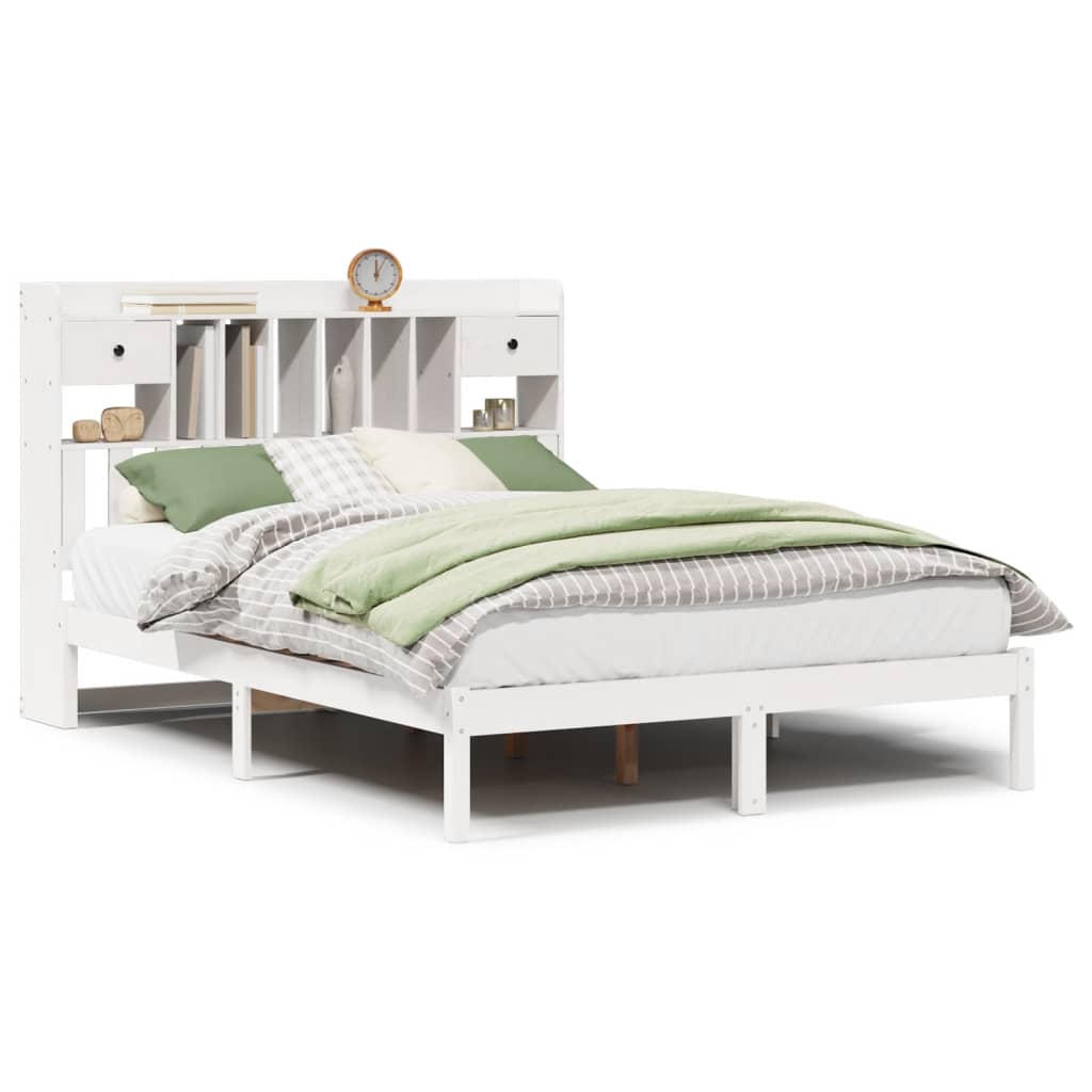 Bookcase Bed without Mattress White 150x200 cm King Solid Wood Pine