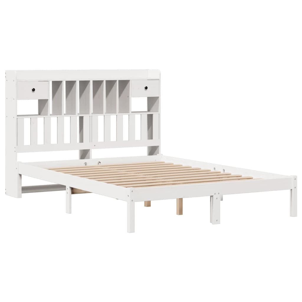 Bookcase Bed without Mattress White 150x200 cm King Solid Wood Pine