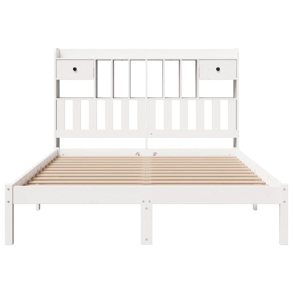 Bookcase Bed without Mattress White 150x200 cm King Solid Wood Pine