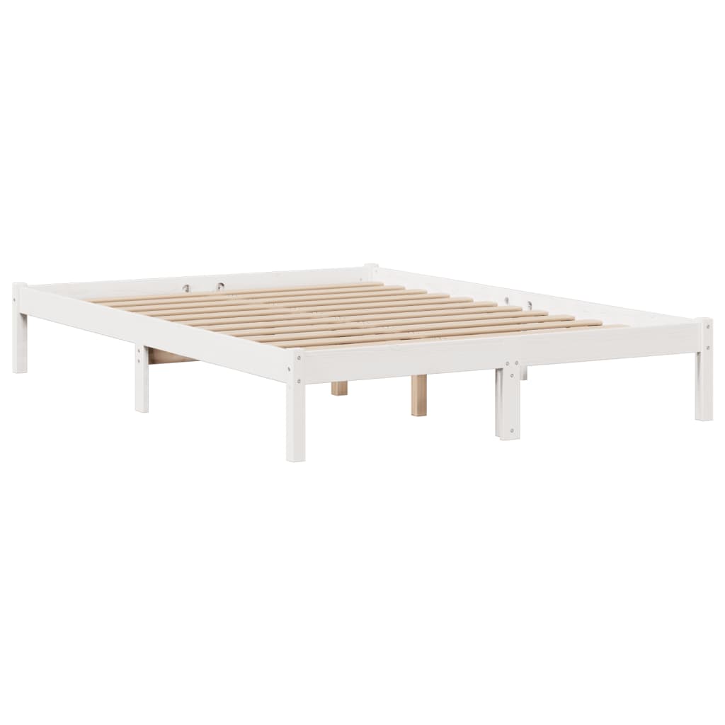 Bookcase Bed without Mattress White 150x200 cm King Solid Wood Pine