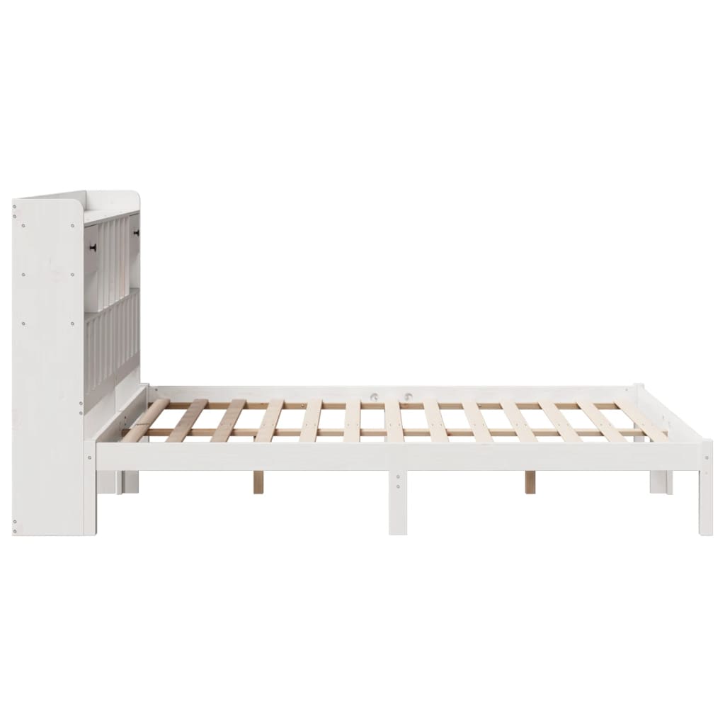 Bookcase Bed without Mattress White 150x200 cm King Solid Wood Pine