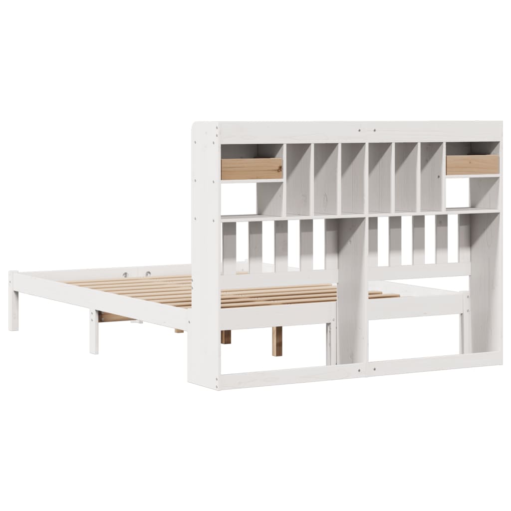 Bookcase Bed without Mattress White 150x200 cm King Solid Wood Pine