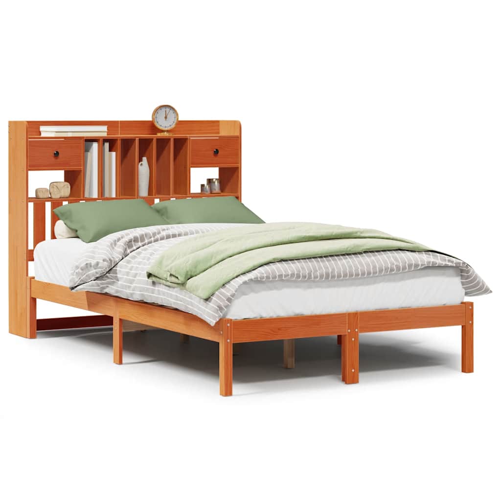 Bookcase Bed without Mattress Wax Brown 135x190 cm Double Solid Wood Pine