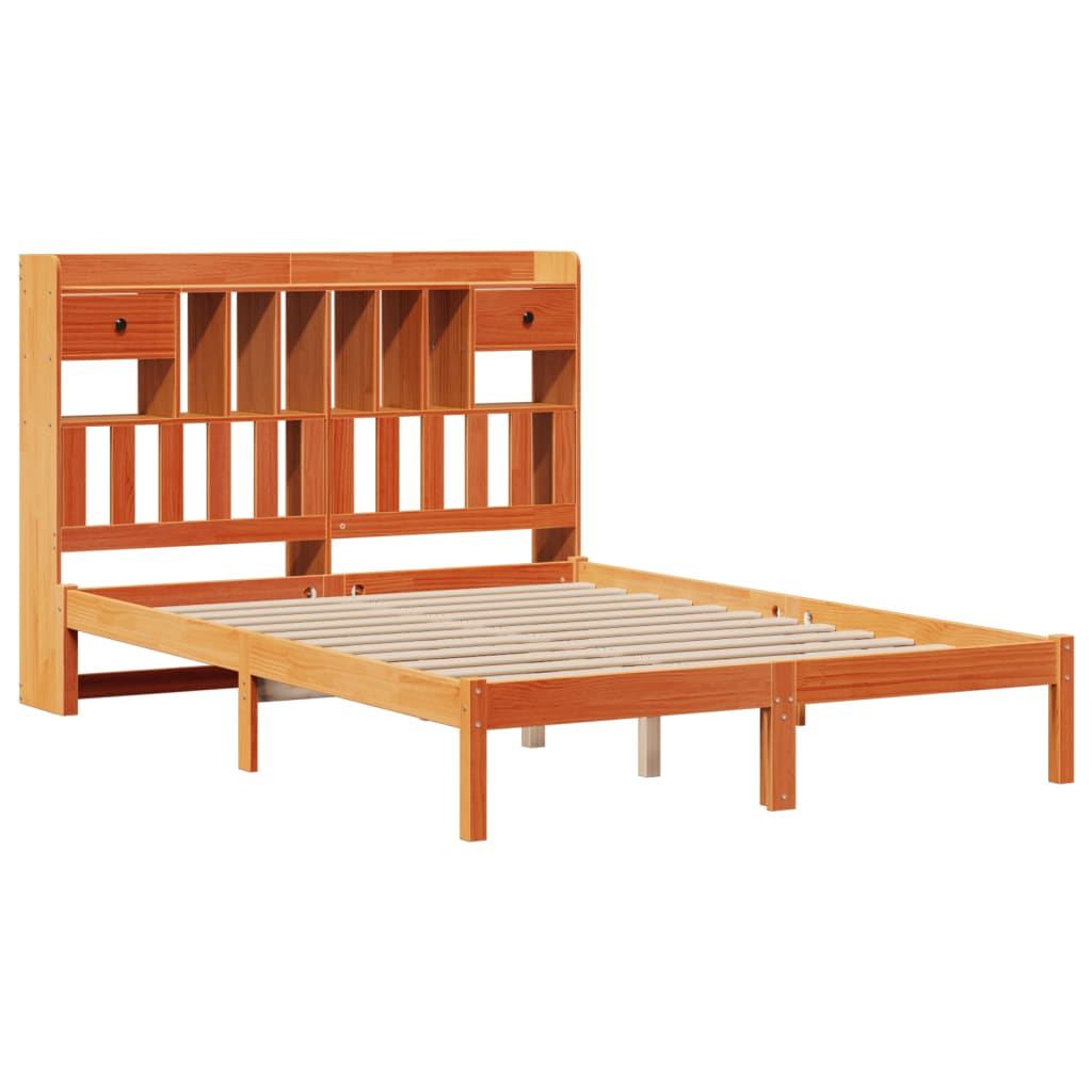 Bookcase Bed without Mattress Wax Brown 140x200 cm Solid Wood Pine
