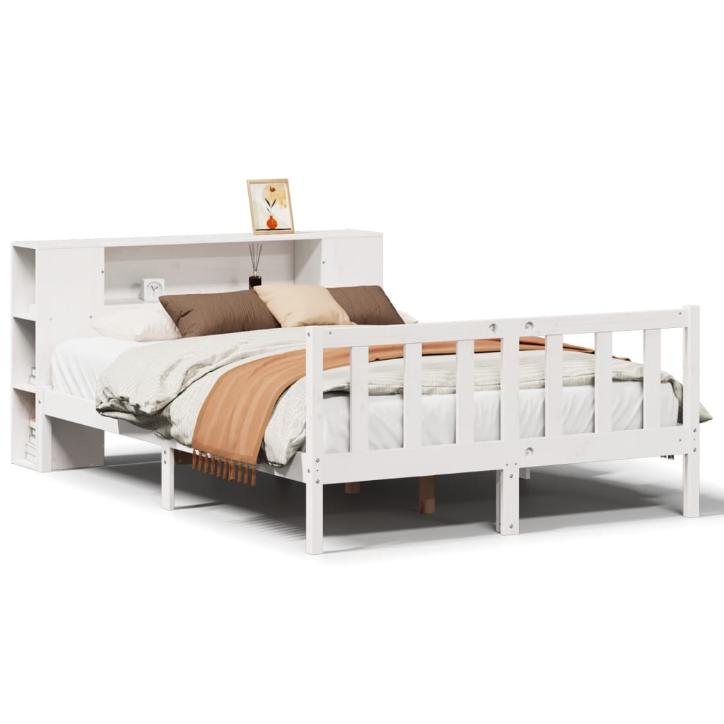 Bookcase Bed without Mattress White 135x190 cm Double Solid Wood Pine
