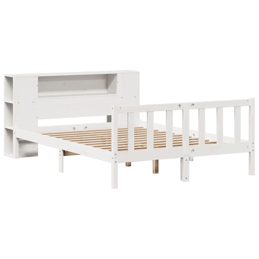 Bookcase Bed without Mattress White 135x190 cm Double Solid Wood Pine