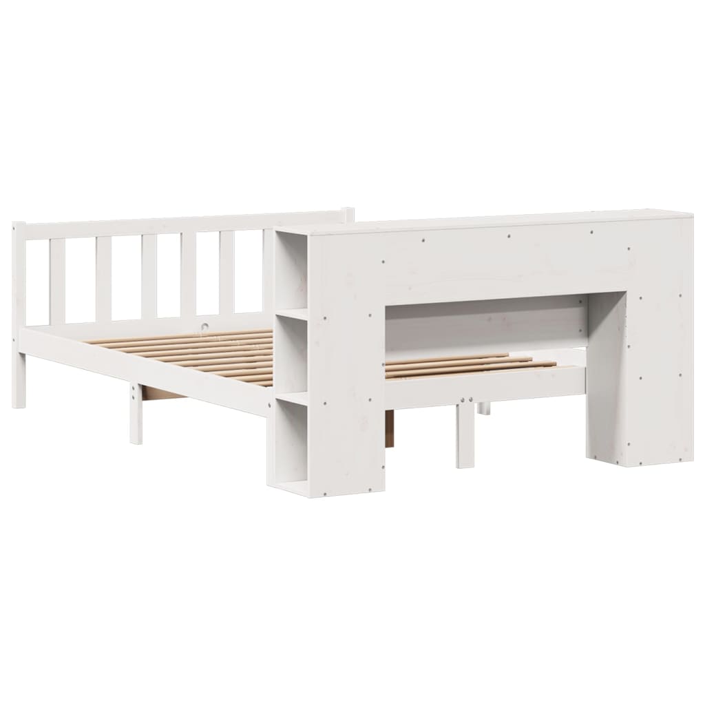 Bookcase Bed without Mattress White 135x190 cm Double Solid Wood Pine