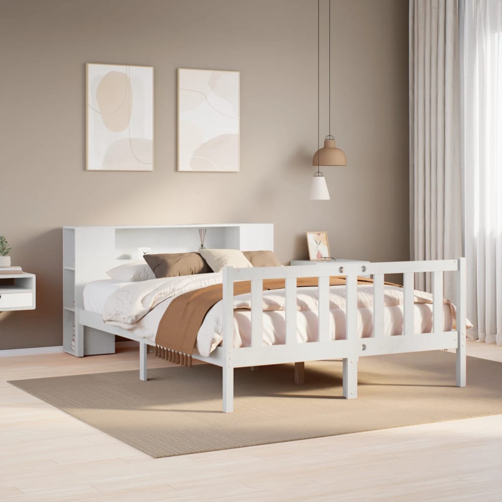 Bookcase Bed without Mattress White 135x190 cm Double Solid Wood Pine