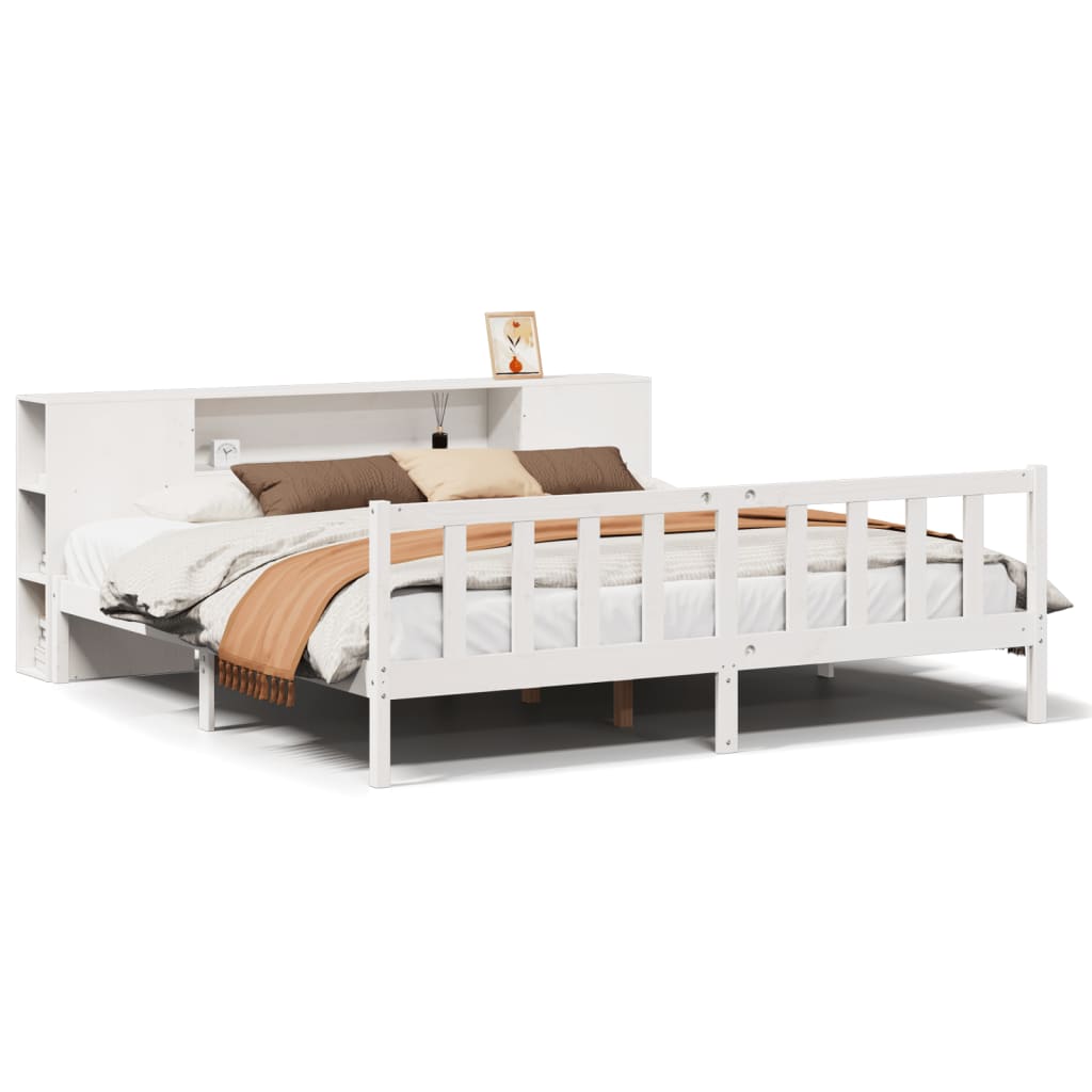 Bookcase Bed without Mattress White 200x200 cm Solid Wood Pine