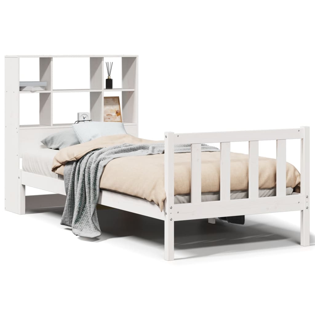 Bookcase Bed without Mattress White 90x190 cm Single Solid Wood Pine