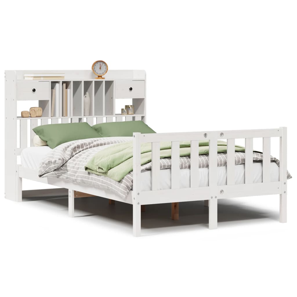 Bookcase Bed without Mattress White 135x190 cm Double Solid Wood Pine