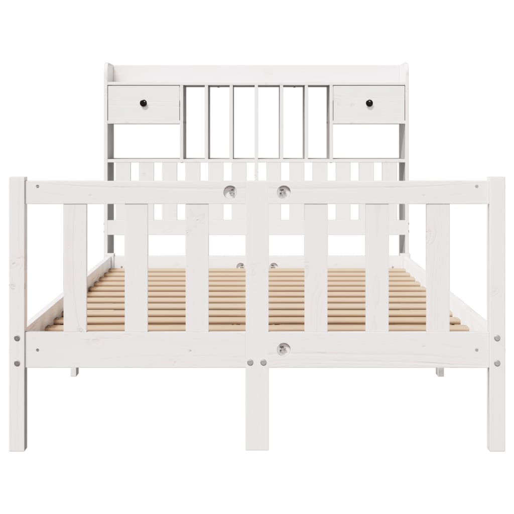 Bookcase Bed without Mattress White 135x190 cm Double Solid Wood Pine