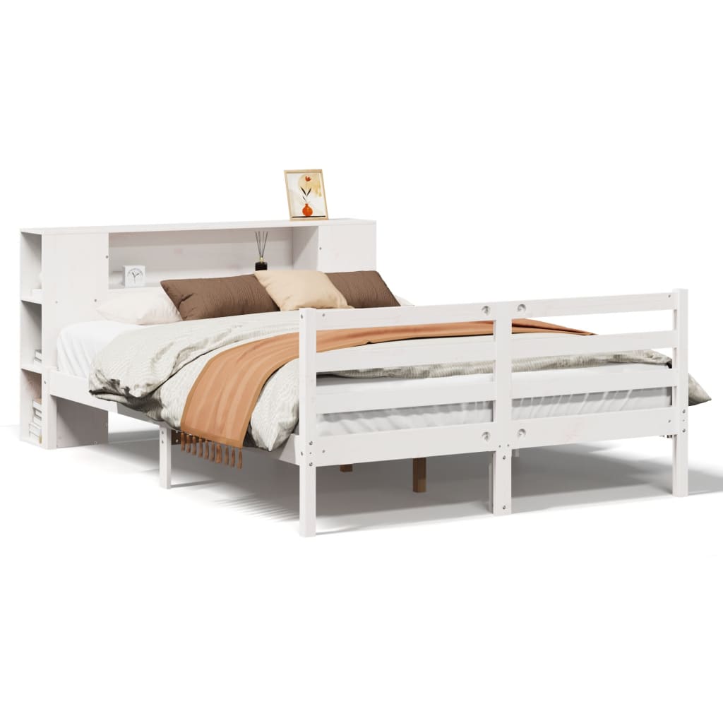 Bookcase Bed without Mattress White 160x200 cm Solid Wood Pine