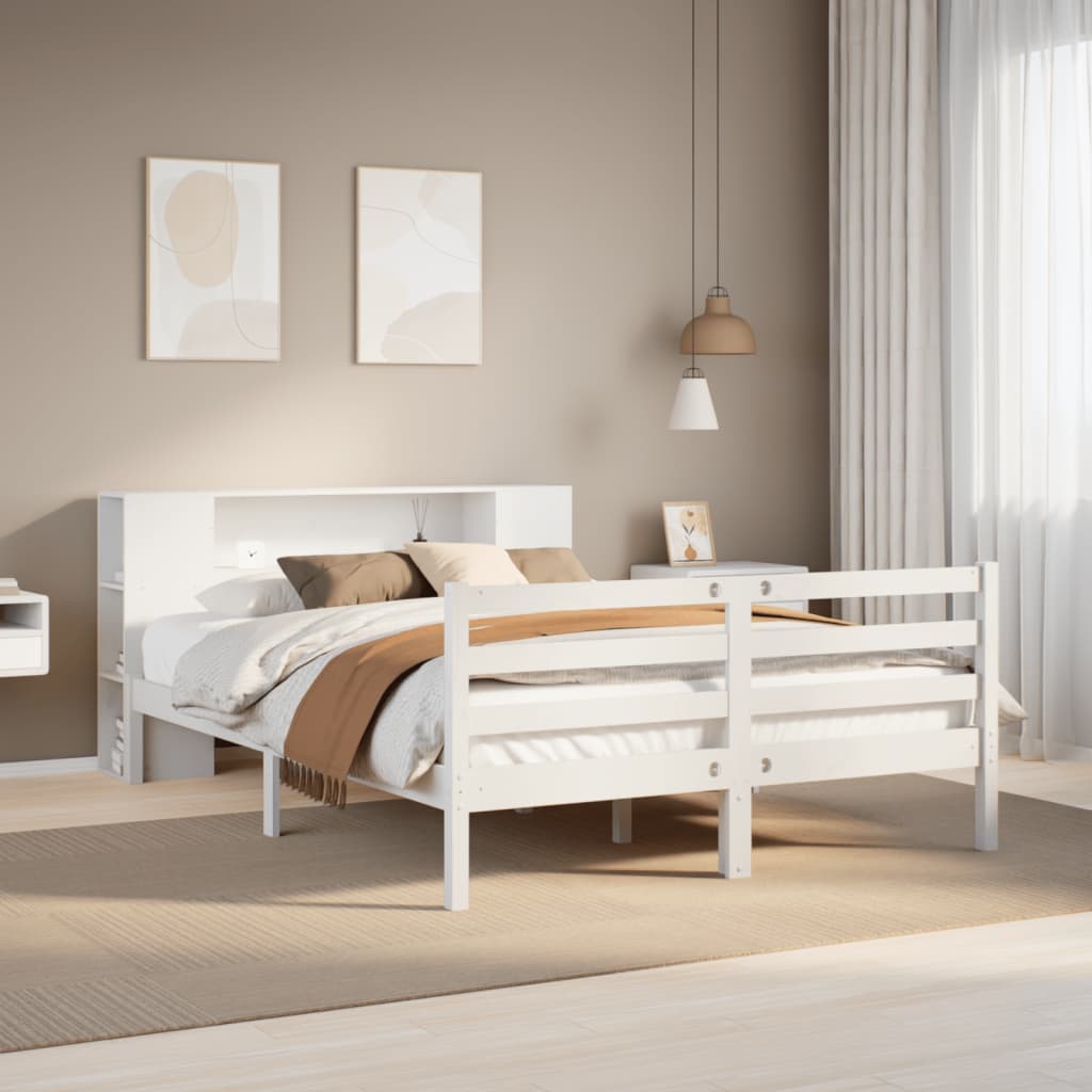 Bookcase Bed without Mattress White 160x200 cm Solid Wood Pine