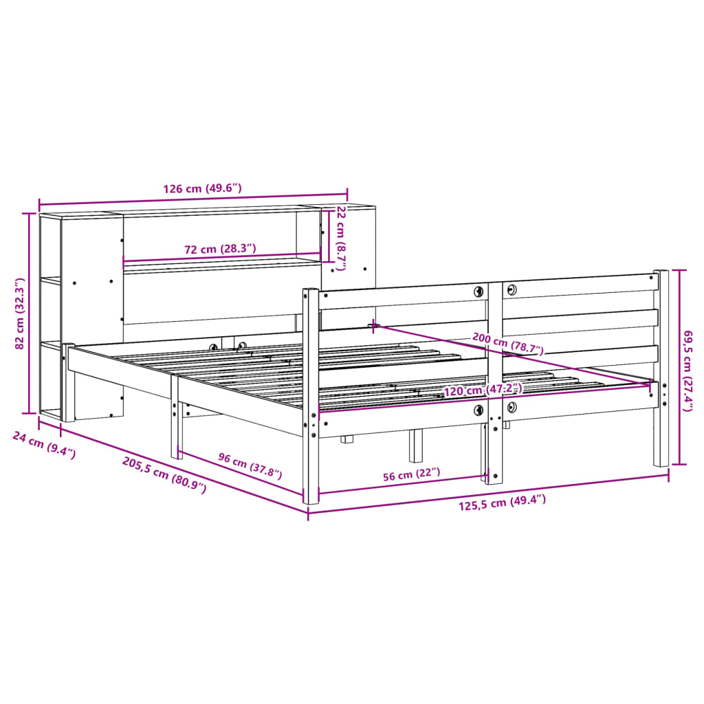 Bookcase Bed without Mattress Wax Brown 120x200 cm Solid Wood Pine