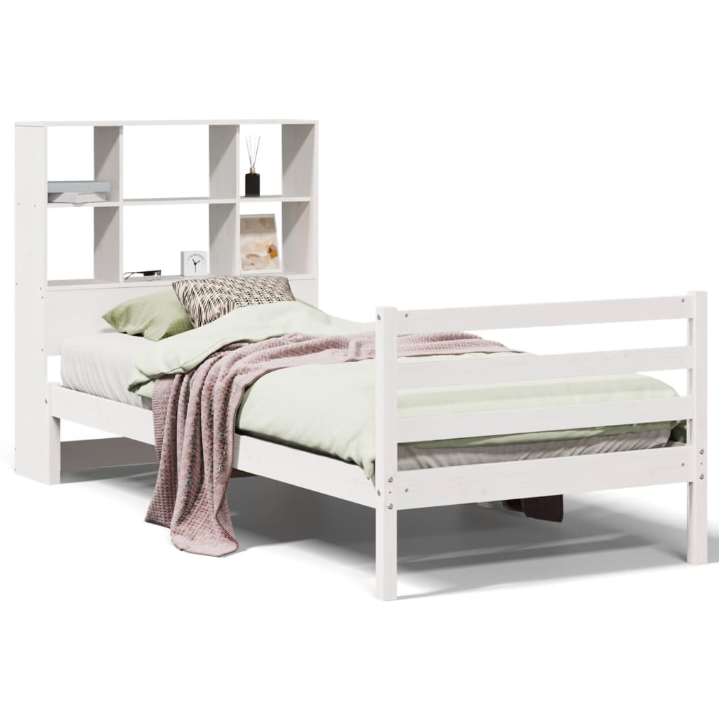 Bookcase Bed without Mattress White 90x190 cm Single Solid Wood Pine