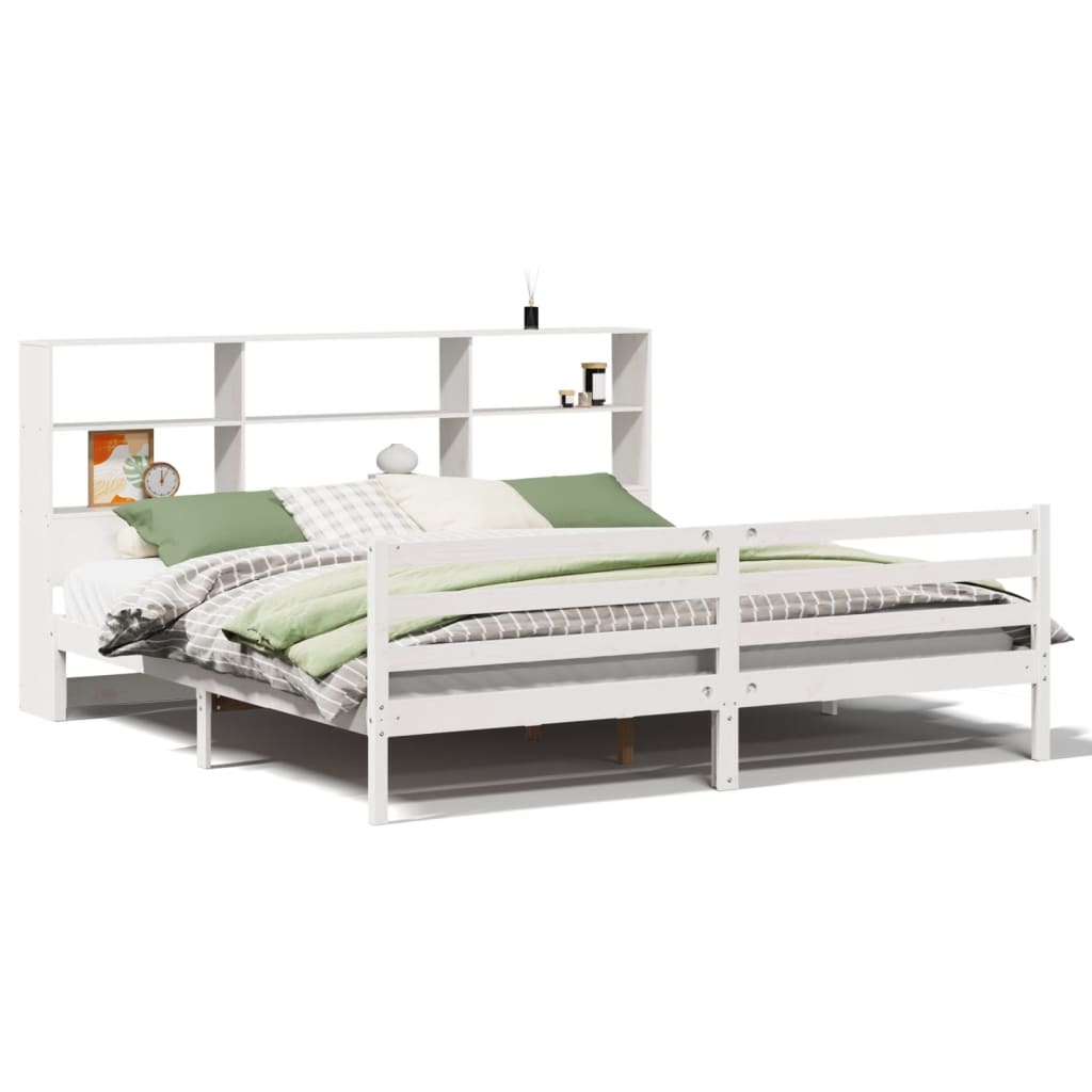 Bookcase Bed without Mattress White 180x200 cm Super King Solid Wood Pine