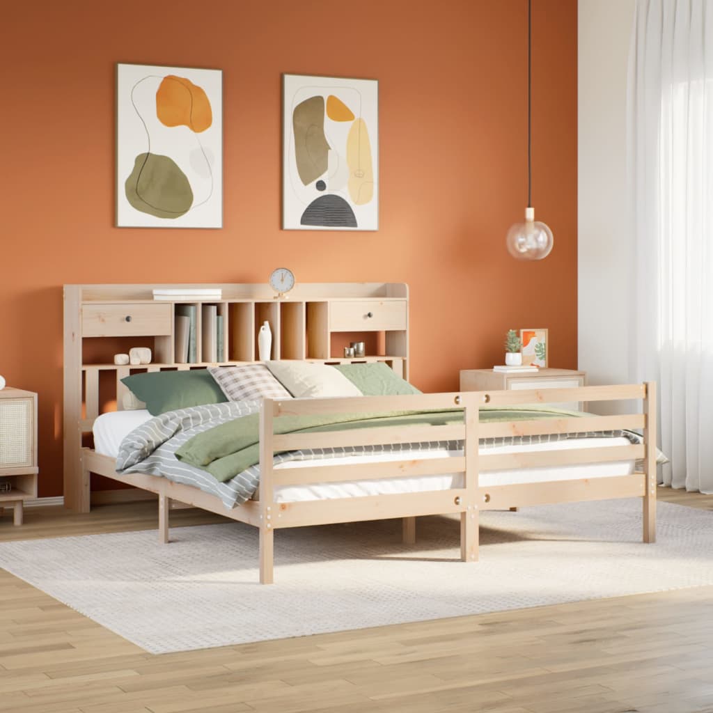 Bookcase Bed without Mattress 180x200 cm Super King Solid Wood Pine