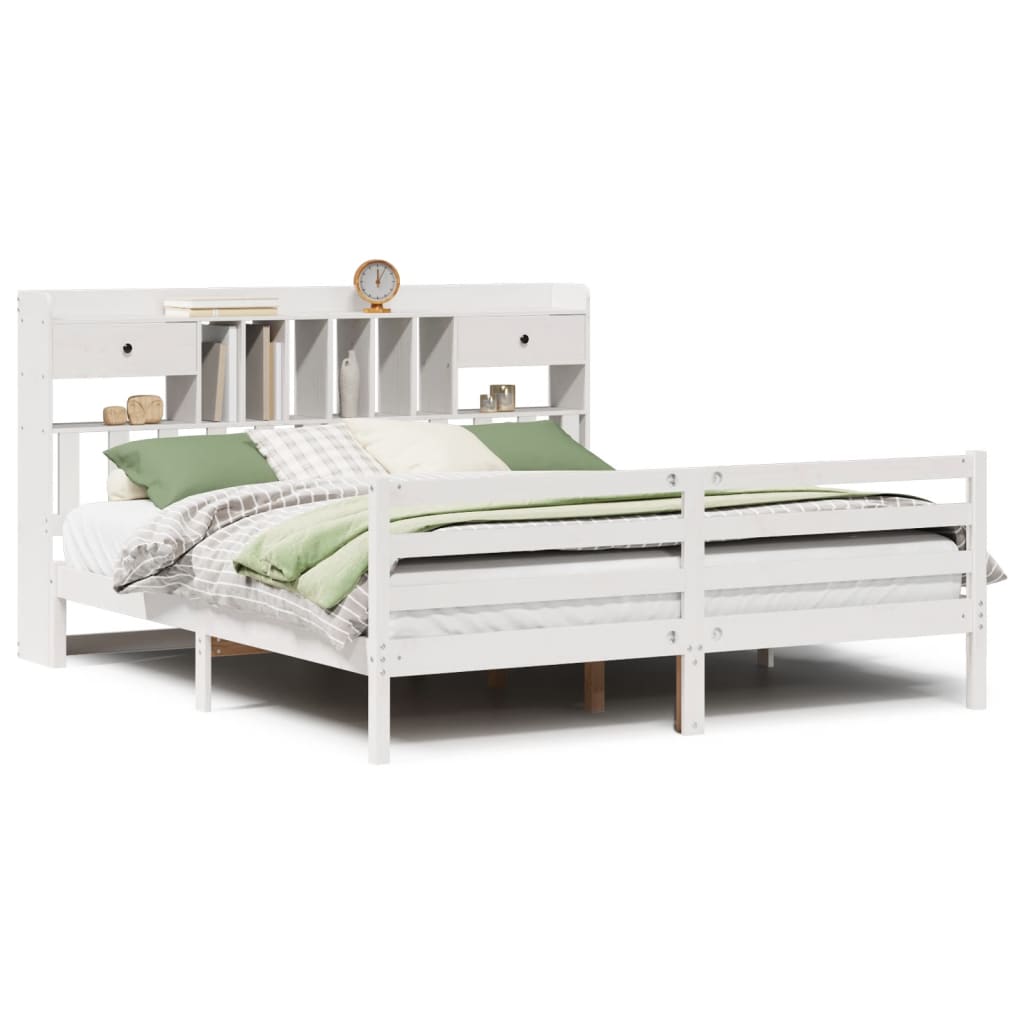 Bookcase Bed without Mattress White 180x200 cm Super King Solid Wood Pine