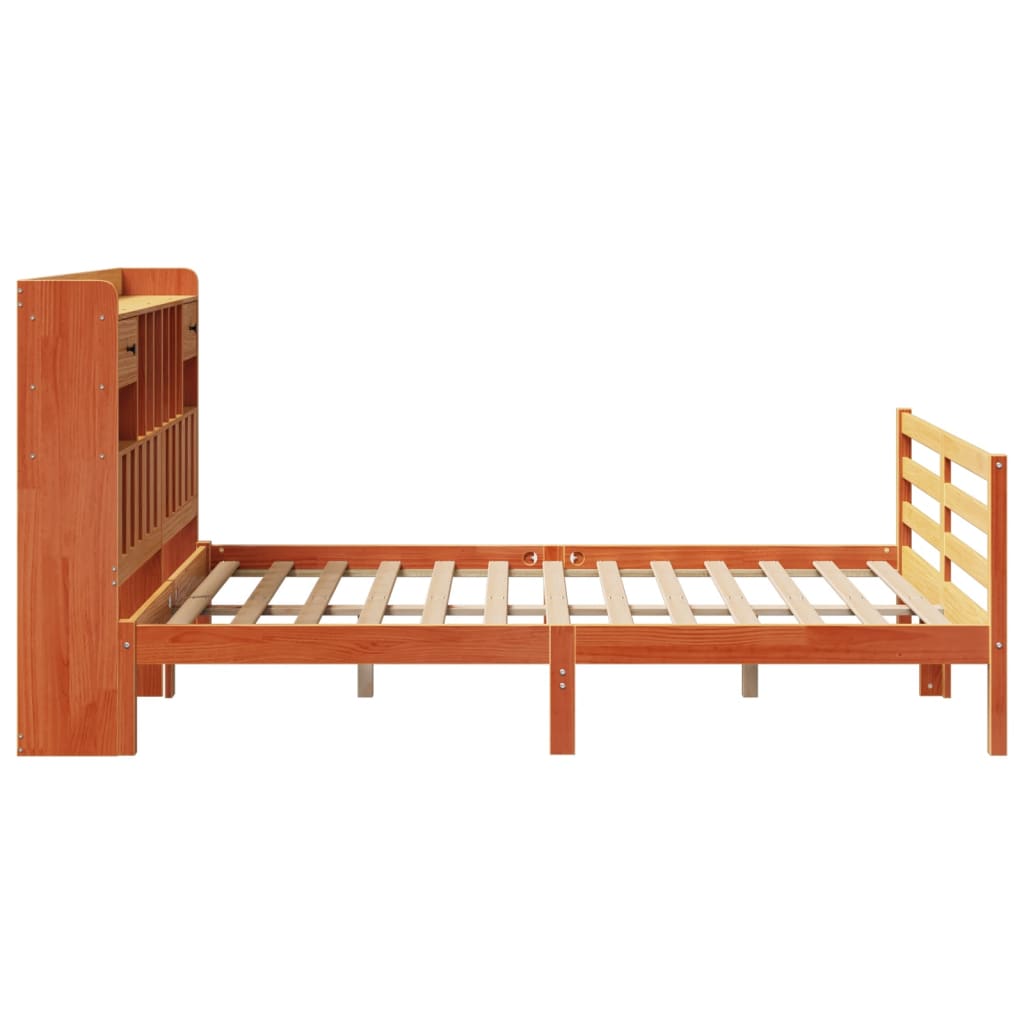 Bookcase Bed without Mattress Wax Brown 160x200cm Solid Wood Pine