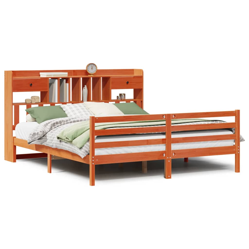 Bookcase Bed without Mattress Wax Brown 180x200 cm Super King Solid Wood Pine