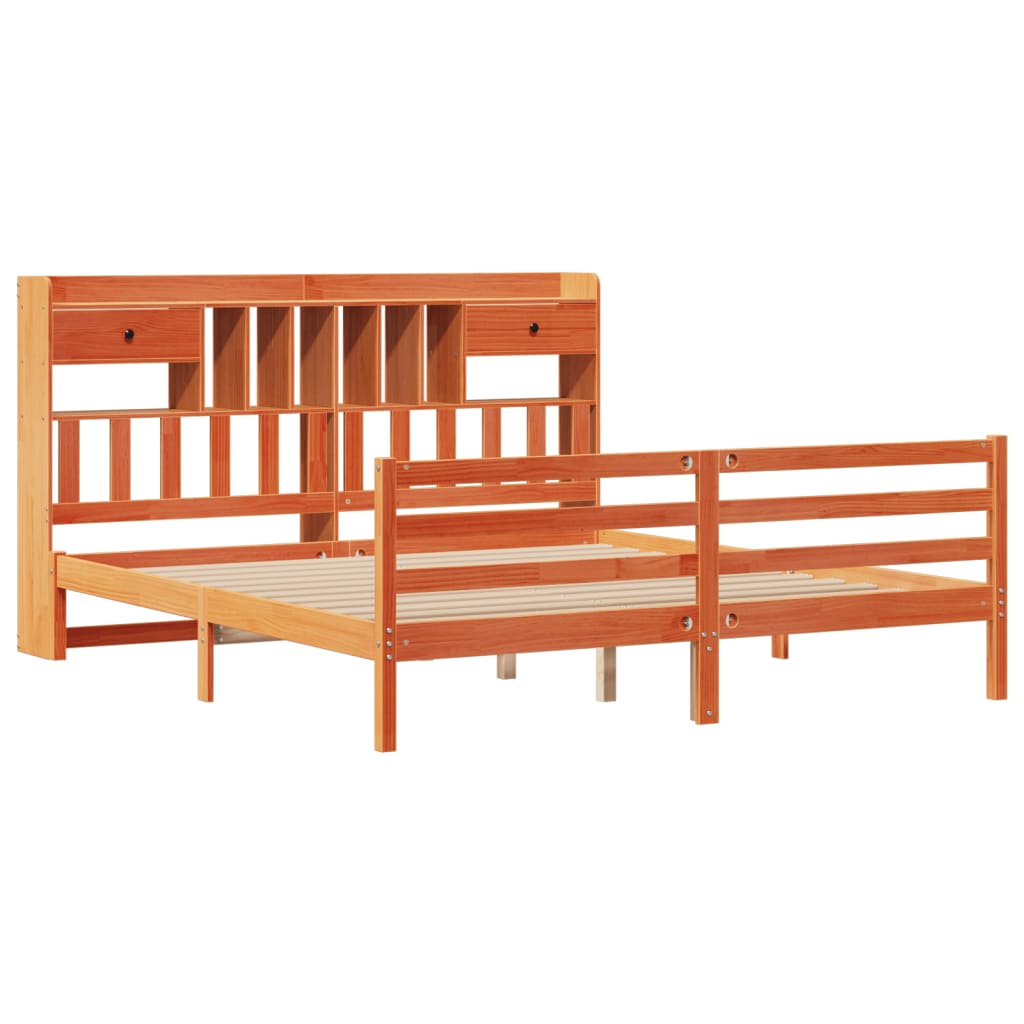 Bookcase Bed without Mattress Wax Brown 180x200 cm Super King Solid Wood Pine